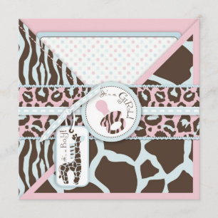 Giraffe & Pacifier Safari Animal Print Baby Shower Invitation