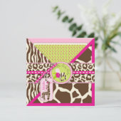 Giraffe & Pacifier Safari Animal Print Baby Shower Invitation (Standing Front)