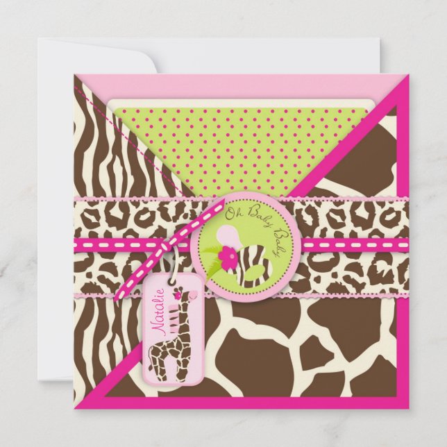 Giraffe & Pacifier Safari Animal Print Baby Shower Invitation (Front)