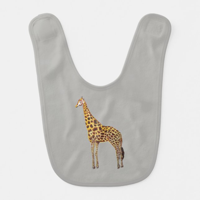 Giraffe Painting Gray Baby Bib (Front)
