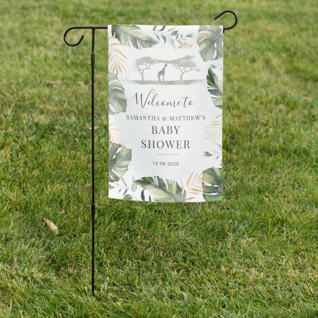 Giraffe Palm Leaves Couples Baby Shower Welcome Garden Flag (In SItu)