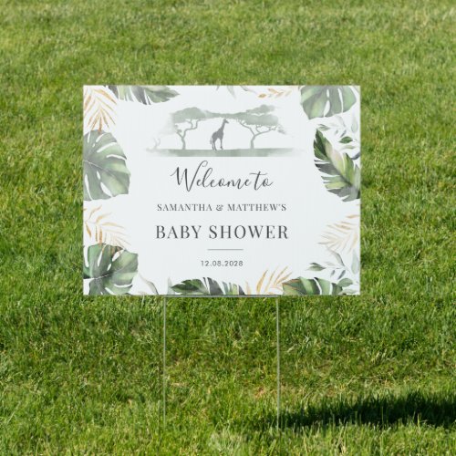 Giraffe Palm Leaves Couples Baby Shower Welcome Sign