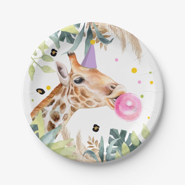 Giraffe Party Animals Birthday Zoo Girl Safari Paper Plates (Front)