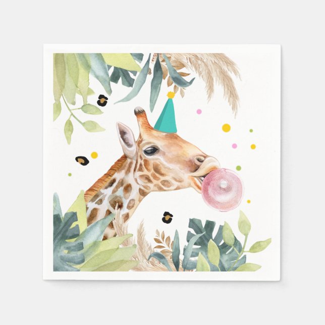 Giraffe Party Animals Birthday Zoo Safari Napkins (Front)