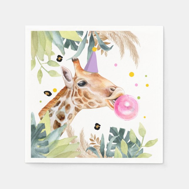 Giraffe Party Animals Birthday Zoo Safari Napkins (Front)