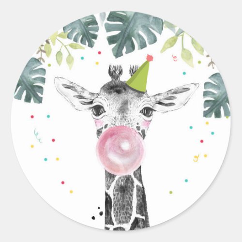 Giraffe Party Animals Safari Boy Birthday Cupcake Classic Round Sticker
