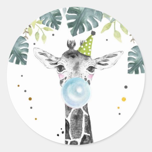 Giraffe Party Animals Safari Boy Birthday Cupcake  Classic Round Sticker