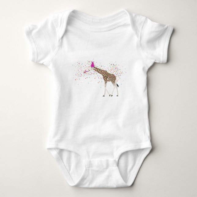 Giraffe Partying Safari Animals Having a Party  Baby Bodysuit (Front)