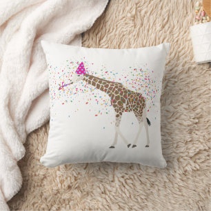 Giraffe Partying Safari Animals Having a Party Throw Pillow