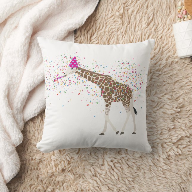 Giraffe Partying Safari Animals Having a Party  Throw Pillow (Blanket)