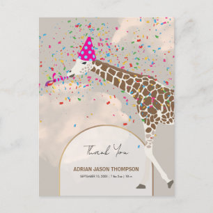 Giraffe Partying Safari Theme Baby Announcement  Postcard