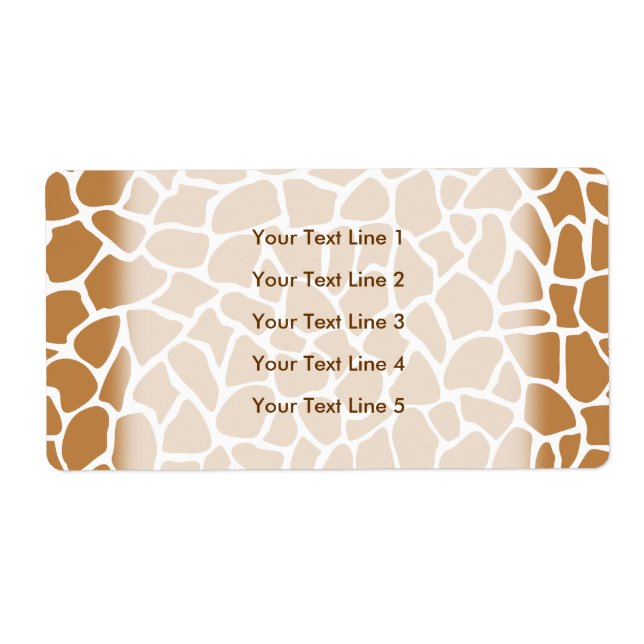 Giraffe Pattern Brown Animal Print Design. Label (Front)