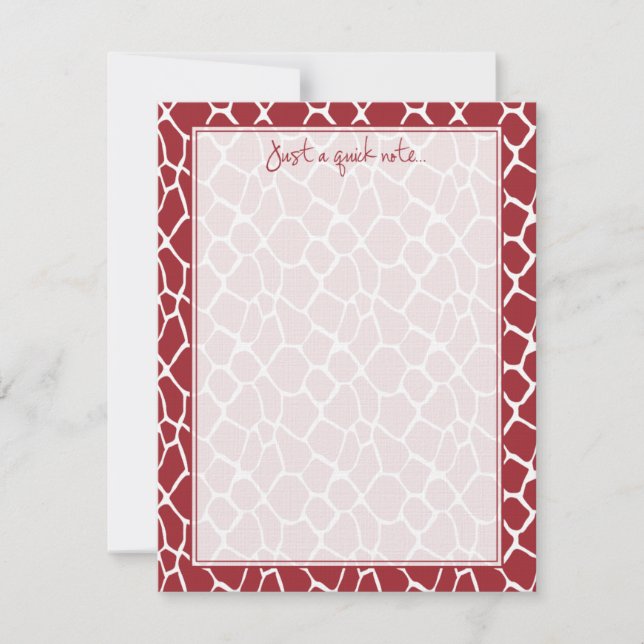 Giraffe Pattern Custom Flat Note Cards (red) - PTE (Front)