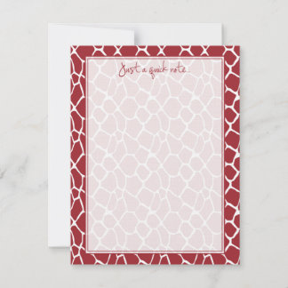 Giraffe Pattern Custom Flat Note Cards (red) - PTE