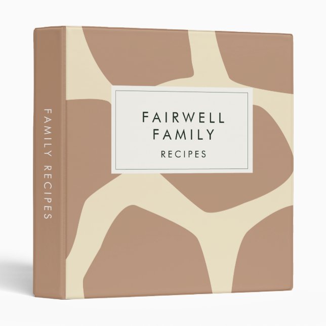 Giraffe pattern Family Recipes cookbook 3 Ring Binder (Front/Spine)