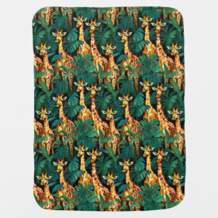 Giraffe Pattern in a Green Leafy Jungle Baby Blanket
