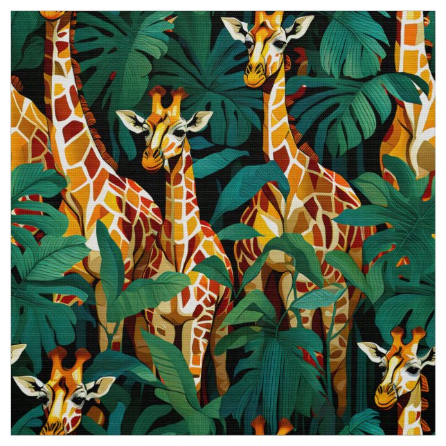 Giraffe Pattern in a Green Leafy Jungle Fabric (Swatch)