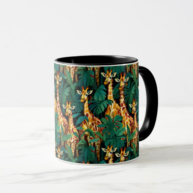 Giraffe Pattern in a Green Leafy Jungle Mug (Front Right)