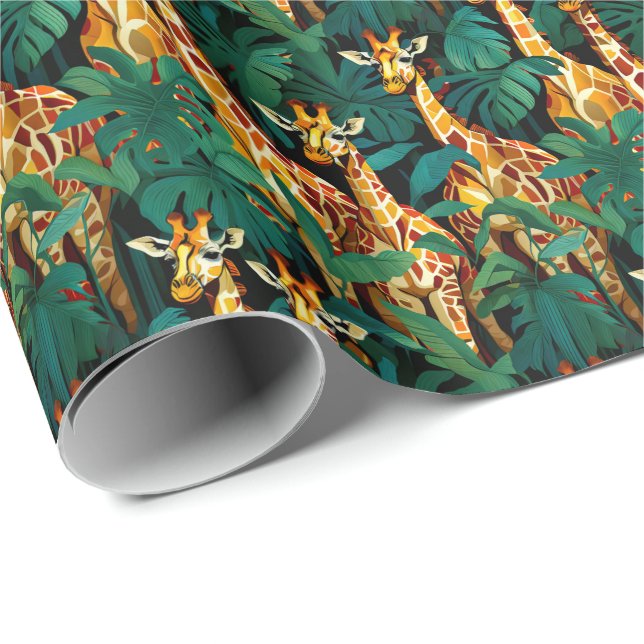 Giraffe Pattern in a Green Leafy Jungle Wrapping Paper (Roll Corner)
