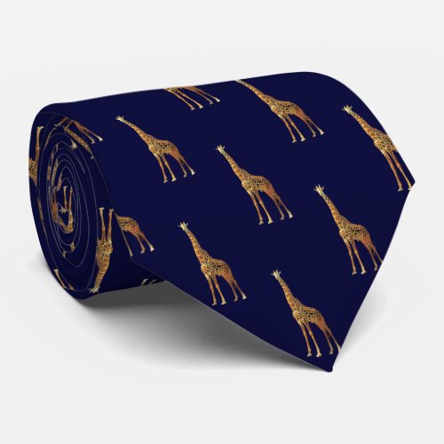 Giraffe Pattern On Dark Navy Blue Neck Tie
