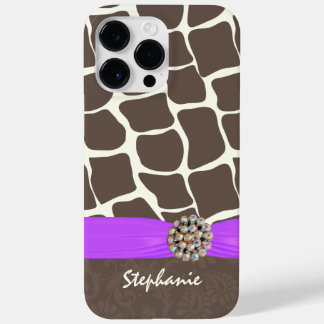 Giraffe Pattern Printed Ribbon and Rhinestone Case-Mate iPhone 14 Pro Max Case