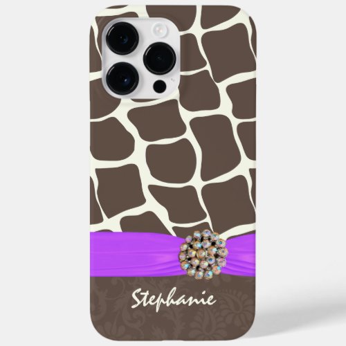 Giraffe Pattern Printed Ribbon and Rhinestone Case_Mate iPhone 14 Pro Max Case