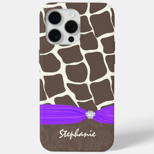 Giraffe Pattern Printed Ribbon and Rhinestone iPhone 15 Pro Max Case