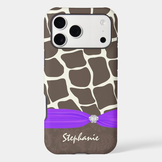 Giraffe Pattern Printed Ribbon and Rhinestone Case-Mate iPhone Case (Back)