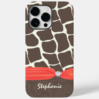 Giraffe Pattern Printed Ribbon and Rhinestone Case-Mate iPhone 14 Pro Max Case