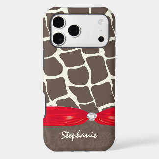 Giraffe Pattern Printed Ribbon and Rhinestone iPhone 17 Pro Max Case