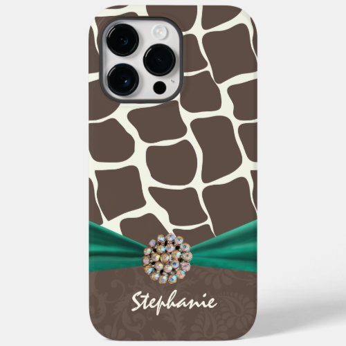 Giraffe Pattern Printed Ribbon and Rhinestone Case_Mate iPhone 14 Pro Max Case