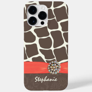 Giraffe Pattern Printed Ribbon and Rhinestone Case-Mate iPhone 14 Pro Max Case