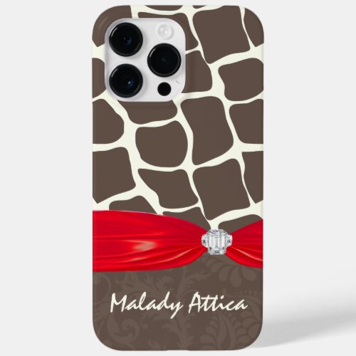 Giraffe Pattern Printed Ribbon Faux Crystal Case_Mate iPhone 14 Pro Max Case