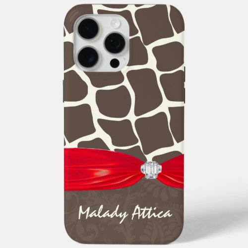 Giraffe Pattern Printed Ribbon Faux Crystal iPhone 15 Pro Max Case