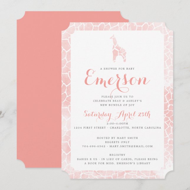 Giraffe Pattern Watercolor Texture Baby Shower Invitation (Front/Back)