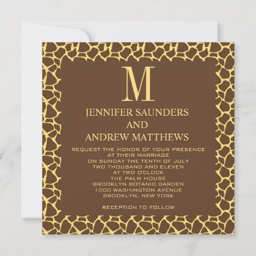 Giraffe Pattern Wedding Invitation with Monogram