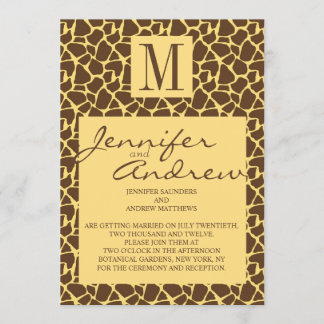 Giraffe Pattern Wedding Invitation with Monogram