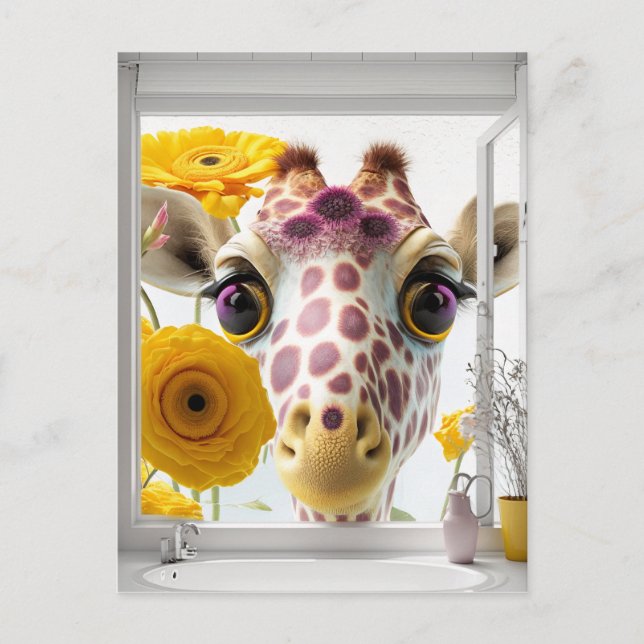 Giraffe Peeks in the Window Postcard (Front)