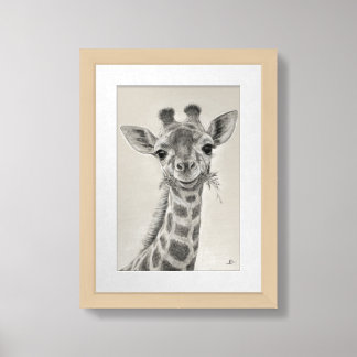 Giraffe Pencil Drawing | Black and White Wildlife Framed Art