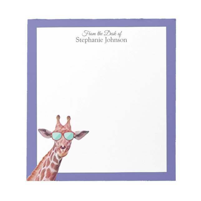 Giraffe Peri Purple Monogram From the Desk of   Notepad (Front)