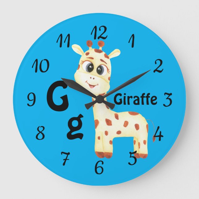 Giraffe personalize ABC: Letter G - Add Your Name Large Clock (Front)