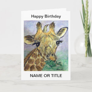 Giraffe personalized art birthday card friend etc.