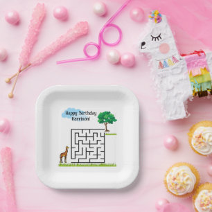 Giraffe personalized birthday maze puzzle plates