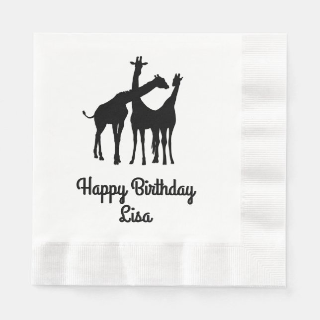 Giraffe Personalized Birthday Paper Napkins (Front)