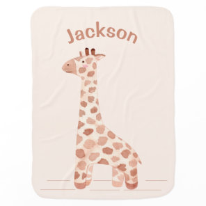 Giraffe Personalized Name Watercolor Nursery Baby Blanket