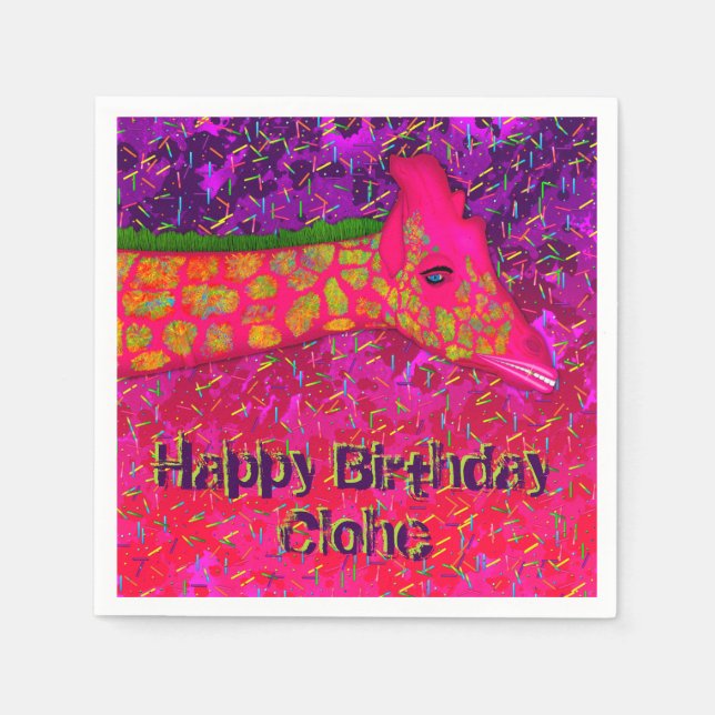 Giraffe-Personalized Paper Birthday Napkins (Front)