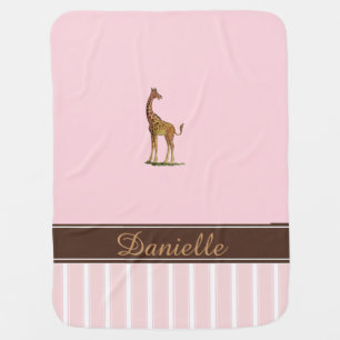 Giraffe Personalized Pink Baby Blanket