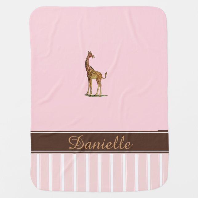 Giraffe Personalized Pink Baby Blanket (Front)