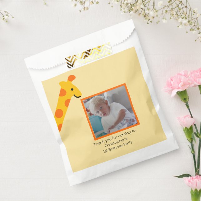 Giraffe Photo Boys 1st Birthday Invitation Favor Bag (Sealed)
