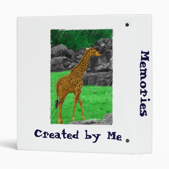 Giraffe photo colorized orange and green 3 ring binder